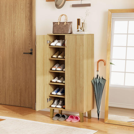 Dreamade 6-Tier Modern Freestanding Wooden Shoe Cabinet with Doors and Removable Shelves
