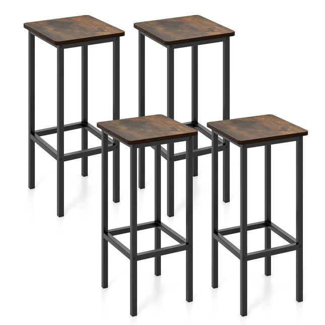 Dreamade Bar Stools Set of 4, 26" Backless Barstools with Metal Legs & Footrest, Breakfast Bar Dining Chairs