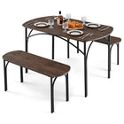 Dreamade Dining Table Set for 4, Modern Oval Kitchen Table Set with 2 Benches, Metal Frame