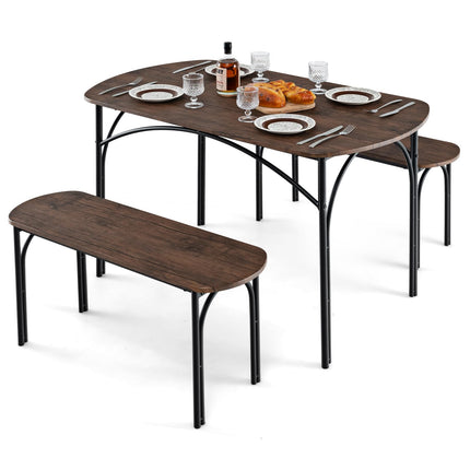 Dreamade Dining Table Set for 4, Modern Oval Kitchen Table Set with 2 Benches, Metal Frame