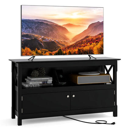 Dreamade TV Stand with Power Outlet for TVs up to 50 Inch, Entertainment Center with 2-Door Cabinet