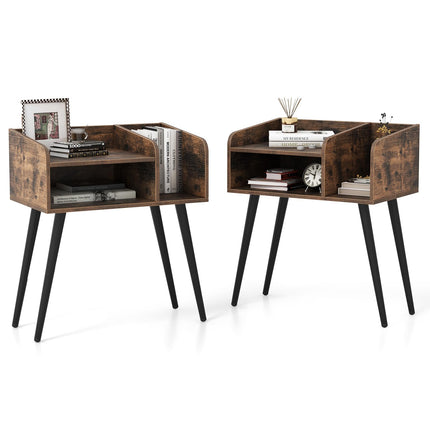 Dreamade End Table with Open Storage Shelves, Mid Century Modern Side Table with Metal Legs