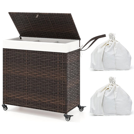 Dreamade Laundry Hamper w/Wheels, 3 Section Hamper 125L w/2 Removable Liner Bags