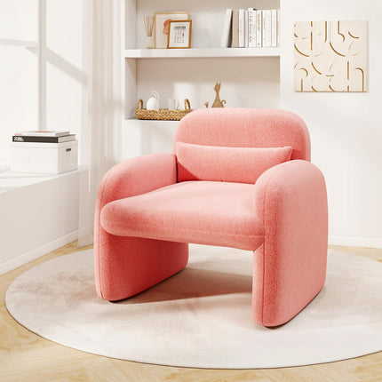 Dreamade Modern Accent Chair for Living Room, Sherpa Fabric Upholstered Armchair w/Waist Pillow, Comfy Reading Chair w/Armrests