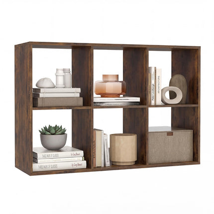 Dreamade 6-Cube Bookcase, White Cubby Bookshelf w/Back Guardrail & Anti-Tipping Kits