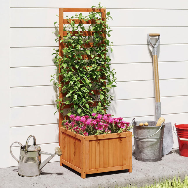Dreamade Wood Raised Garden Bed with Trellis