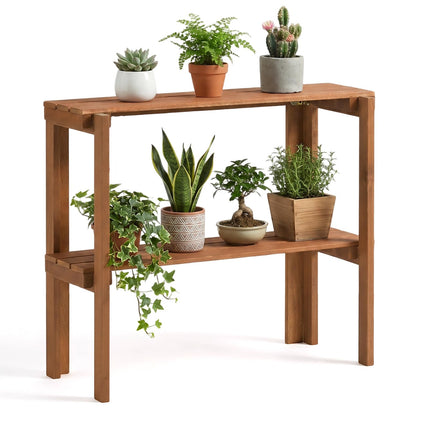 Dreamade 2-Tier Solid Wood Foldable Plant Shelf
