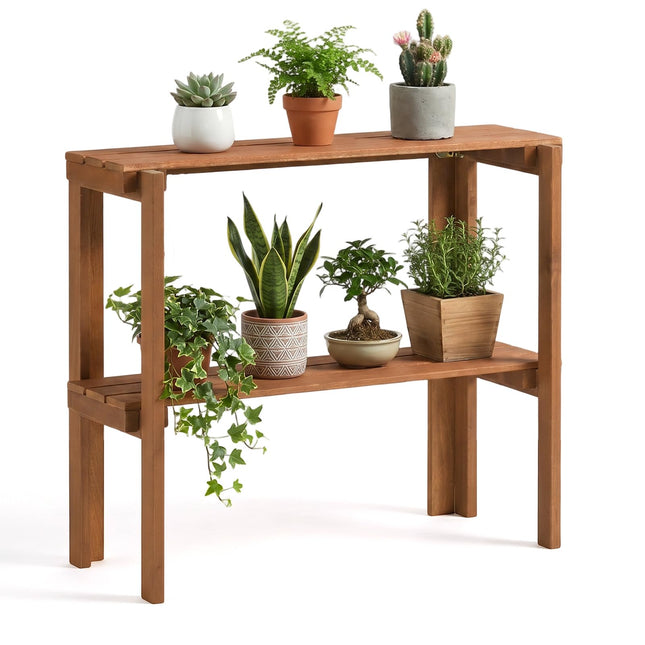 Dreamade 2-Tier Solid Wood Foldable Plant Shelf