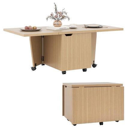 Dreamade Folding Coffee Table 48 Inch Drop Leaf Extendable Center Table with Storage Cabinet & Wheels