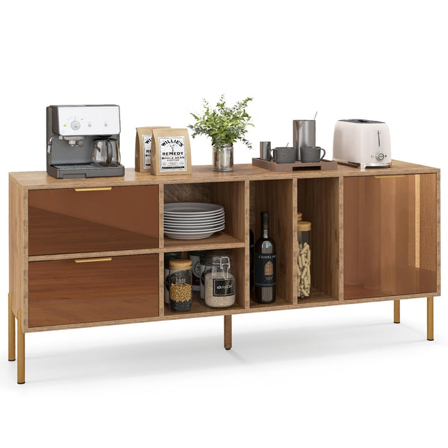 Dreamade Mirrored Buffet Cabinet, Wooden Kitchen Sideboard Storage Cabinet w/2 Drawers & 1 Door Accent Cabinet