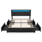 Dreamade Queen Bed Frame with LED Lights and 4 Drawers, Upholstered Platform Bed Frame with USB Ports