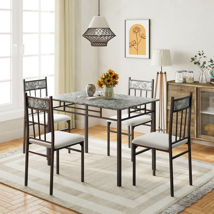 5 Pieces Faux Marble Dining Set Table with Solid Steel Frame