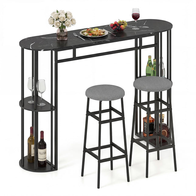 Dreamade 3 Pieces Bar Table Set for 2 with 2 Padded Stools