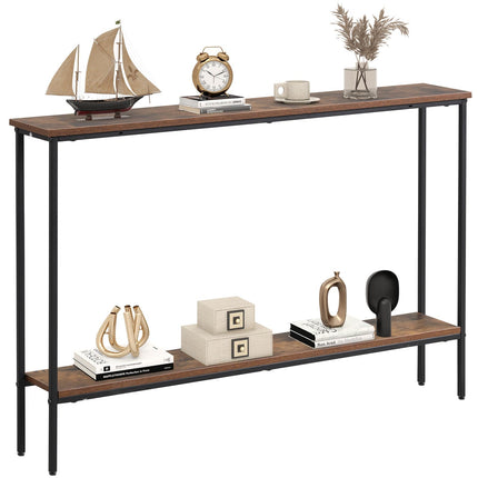 Dreamade Gold Console Table with Shelf, 44" Narrow Entryway Table w/Dual Anti-Tipping Kits & Golden Metal Frame