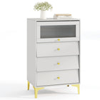 Dreamade 3 Drawer Dresser, Modern Storage Cabinet w/Flip Up Fluted Glass Door & Pull-Out Drawers