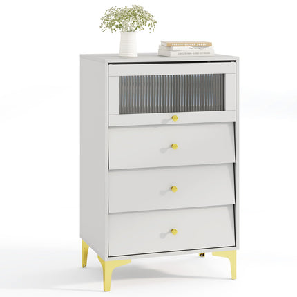 Dreamade 3 Drawer Dresser, Modern Storage Cabinet w/Flip Up Fluted Glass Door & Pull-Out Drawers