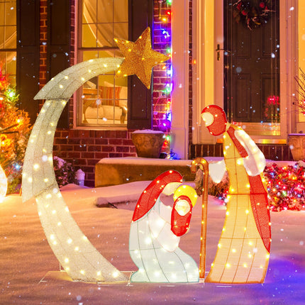 Dreamade 5 FT Christmas Nativity Set, Pre-Lit Nativity Scene w/ 140 Warm White LED Lights