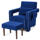Dreamade Modern Accent Chair with Ottoman, Soft Berber Fleece Armchair Single Sofa and Footstool Set w/Waist Pillow