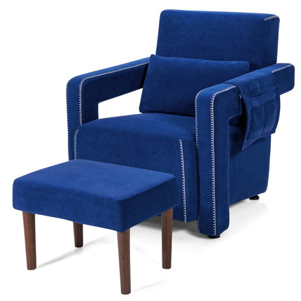 Dreamade Modern Accent Chair with Ottoman, Soft Berber Fleece Armchair Single Sofa and Footstool Set w/Waist Pillow