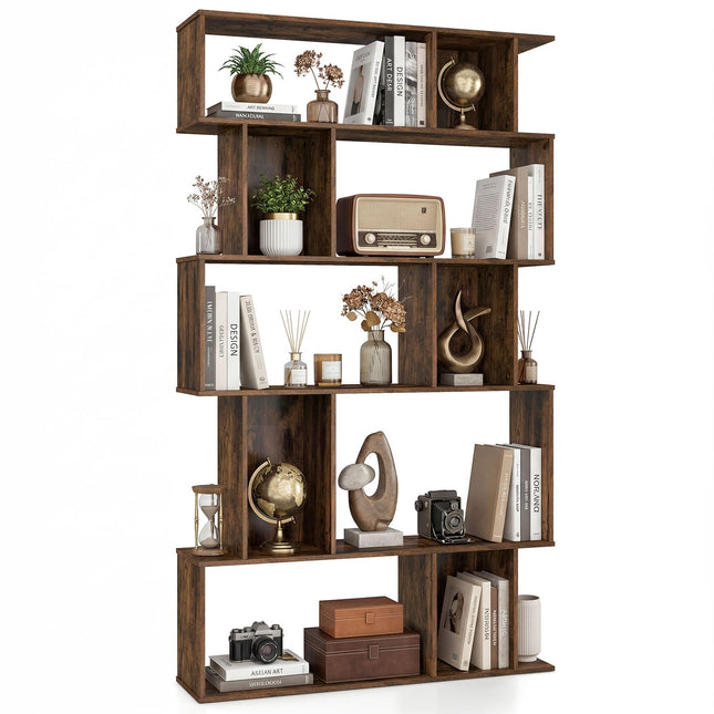 Dreamade Geometric Bookshelf 5-Tier Bookcase with Open Shelves and Closed-back Cubes