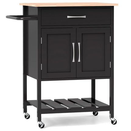 Dreamade Rolling Kitchen Island Cart, Mobile Serving Cart with Drawer, 2-Door Storage Cabinet, Storage Shelf