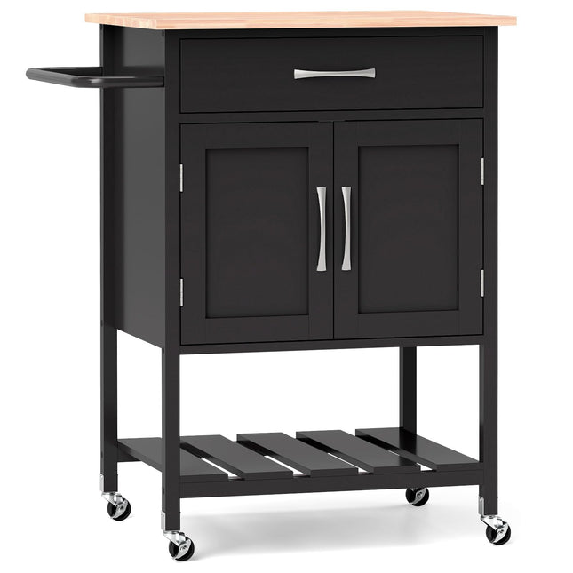 Dreamade Rolling Kitchen Island Cart, Mobile Serving Cart with Drawer, 2-Door Storage Cabinet, Storage Shelf