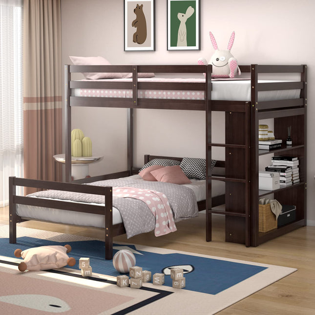 Dreamade Twin Over Twin Loft Bed w/ Bookcase, Bunk Bed w/ 12.5" Full-Length Guardrail & Ladder