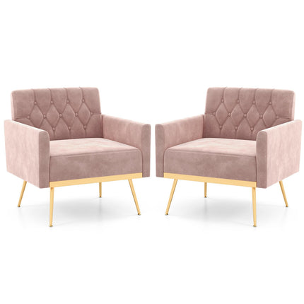 Dreamade Modern Velvet Accent Chair Set of 1/2, Mid-Century Upholstered Single Sofa Chair w/Button Tufted Back