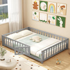 Dreamade Full Size Floor Bed for Kids, Montessori Floor Bed with Wood Slats & Safety Guardrails