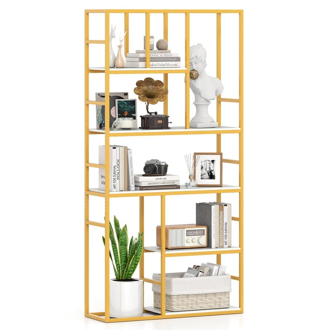 Dreamade 5-Tier Bookshelf 71" Freestanding Golden Bookcase with Open Storage Shelves