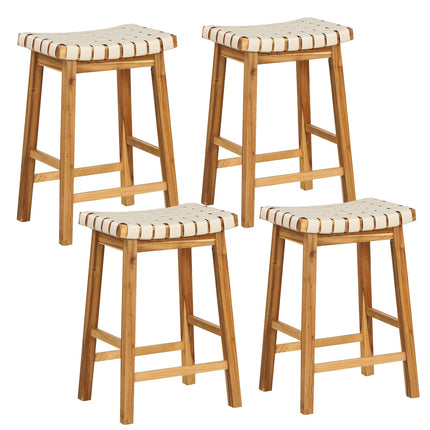 Dreamade 25.5/31" Woven Bar Stools Set of 2/4, Faux PU Leather Counter Height Saddle Stools with Woven Curved Seat