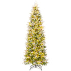 Dreamade 7.5 FT Pre-Lit Pencil Christmas Tree, Artificial Snow Flocked Hinged Fake Slim Xmas Tree with 350 Warm-White LED Lights