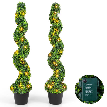 Dreamade 4FT Pre-Lit Artificial Spiral Boxwood Topiary Tree w/ 100 LED Lights, Nursery Pot, Indoor Outdoor Home Front Porch Holiday Decoration