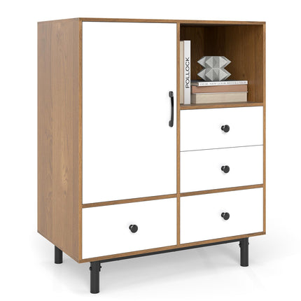 Dreamade Storage Cabinet with 4 Drawers Door & Open Compartment, Metal Support Legs