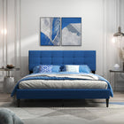 Dreamade Queen/Twin Size Platform Bed Frame with Button Tufted Headboard and Wooden Slats