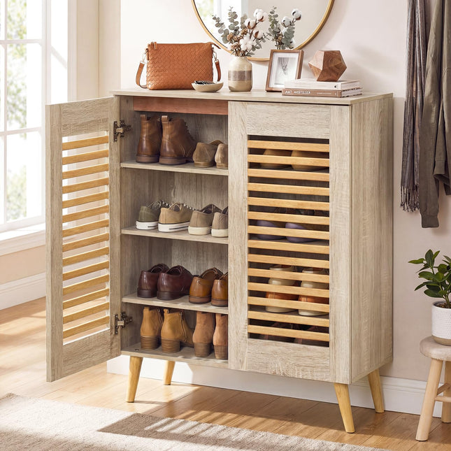 Dreamade Shoe Cabinet 4-Tier Shoe Rack Organizer Cabinet(Louvered Door)
