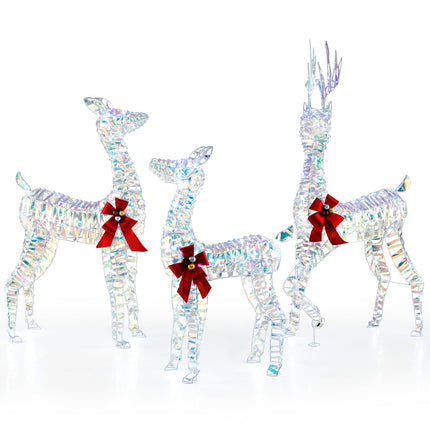 Dreamade 3-Piece Large Lighted Christmas Reindeer Family, Light up Xmas Decorations w/LED Lights & Bows