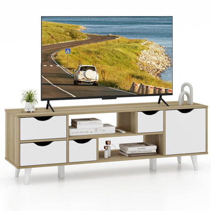 Dreamade TV Stand for 55 Inches TVs, Mid Century Modern Entertainment Center with 4 Drawers, 1 Cabinet, Adjustable Shelf, 2 Compartments