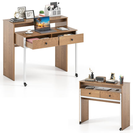Dreamade Small Computer Desk with Hutch & Drawers