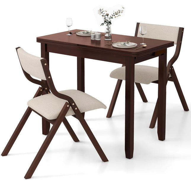 Dreamade Dining Table Set for 2 OR 4, Kitchen Table Chairs Set, Expandable Dining Table with Upholstered Folding Dining Chairs