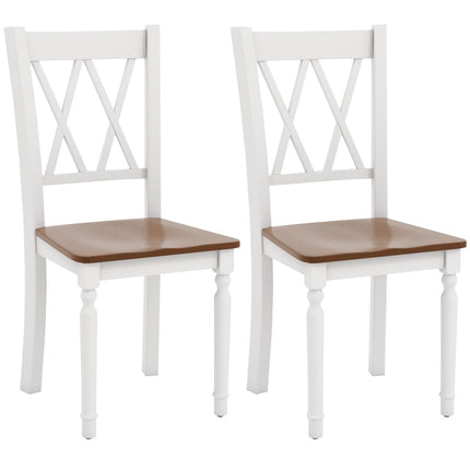 Dreamade Dining Room Chairs Set of 2 White, Wooden Farmhouse Kitchen Chairs with Rubber Wood Seat