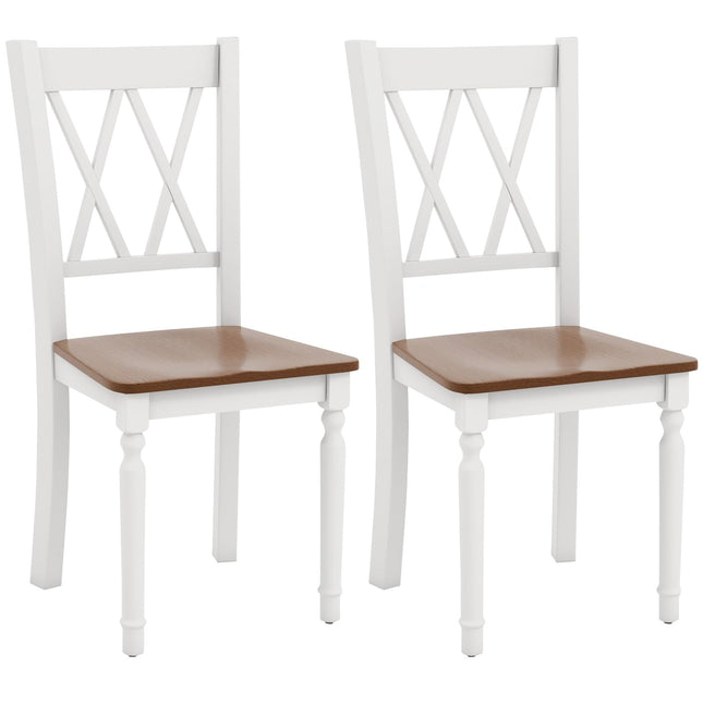 Dreamade Dining Room Chairs Set of 2 White, Wooden Farmhouse Kitchen Chairs with Rubber Wood Seat
