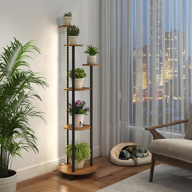 Dreamade 57'' Tall Plant Stand Indoor with Lights & Wheels
