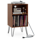 Dreamade Record Player Stand with Charging Station Turntable Cabinet with Record Storage & Metal Legs