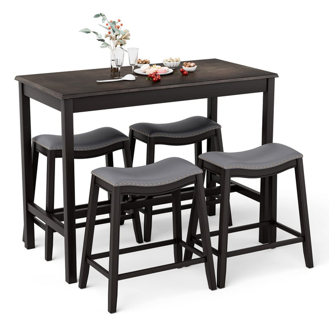 Dreamade Dining Table Set for 4, Kitchen Counter Height Table w/ 4 Stools (Black)