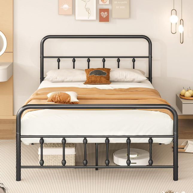 Dreamade King/Queen/Full Size Metal Platform Bed Frame, Victorian Style Platform Bed with Headboard & Footboard