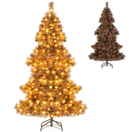 Dreamade 6 FT Pre-Lit Chocolate-Color Xmas Tree with 493 Pine Needles & PVC Tips