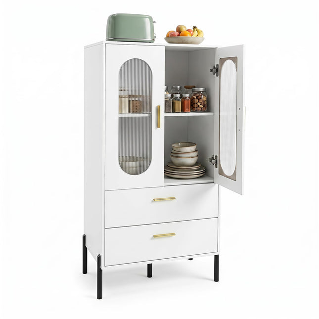 Dreamade 47" H Buffet Sideboard Kitchen Cabinet w/Clear Doors & 2 Drawers