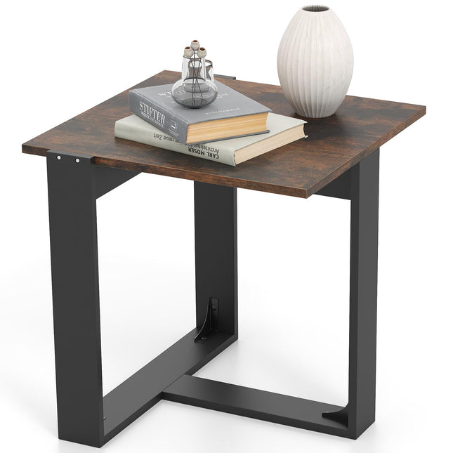 Dreamade Rustic Brown Square Industrial Side Table w/T-Shape Metal Frame