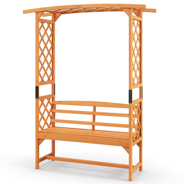 Dreamade Garden Arch Trellis with Bench - 63''W x 79''H Wooden Arbor with 2-Person Outdoor Bench